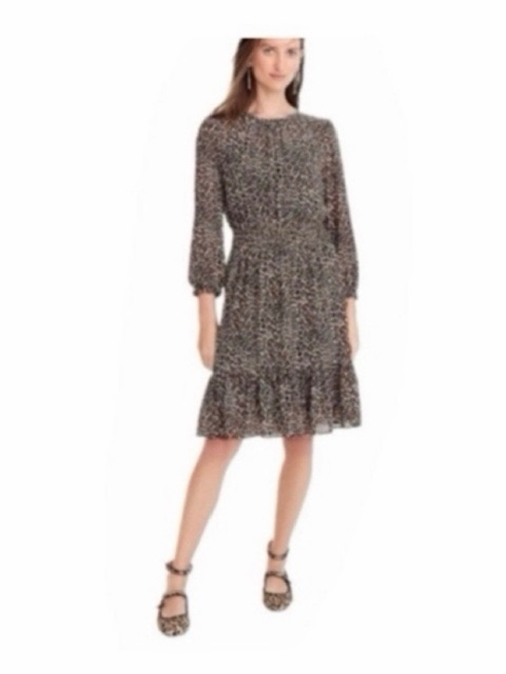 J.Crew Chiffon Cinched Waist Dress In‎ Leopard Print